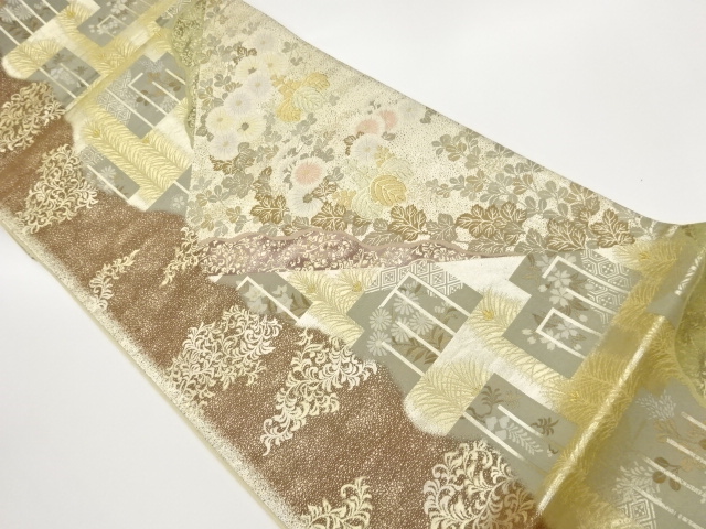 JAPANESE KIMONO / FUKURO OBI / SILK / WOVEN FLORAL PLANTS & GENJIKO